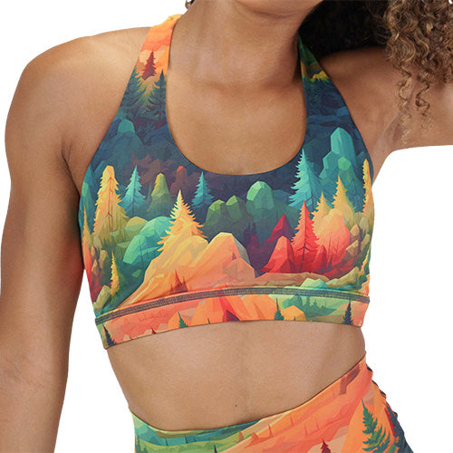 fall forest patterned sports bra 