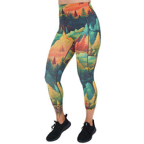 capri length fall forest patterned leggings