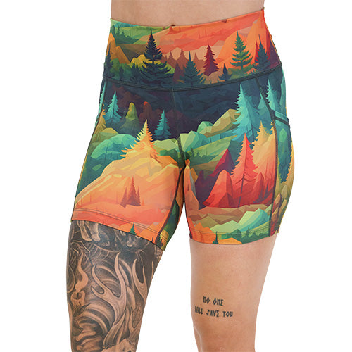 5 inch fall forest patterned shorts