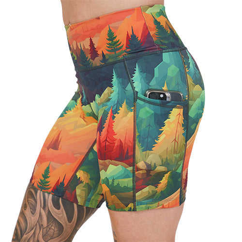 side pocket on the fall forest patterned shorts