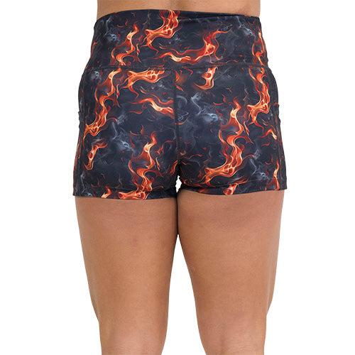 back of the flame print shorts