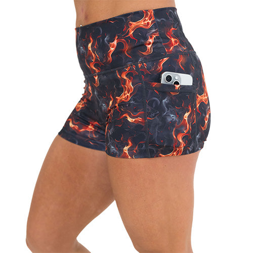 side pocket on the flame print shorts