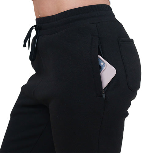 side pocket on the black fleece sweatpants