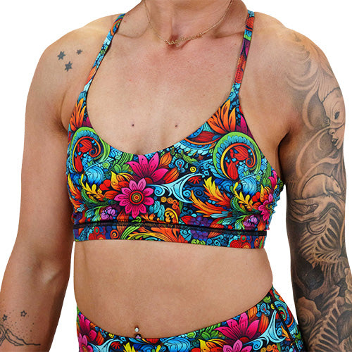 floral swirl patterned sports bra