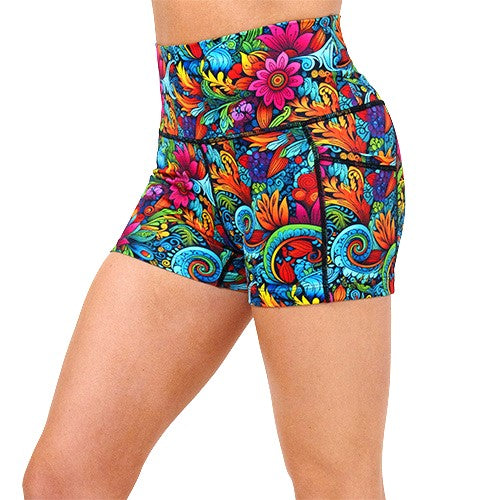 2.5 inch floral swirl patterned shorts