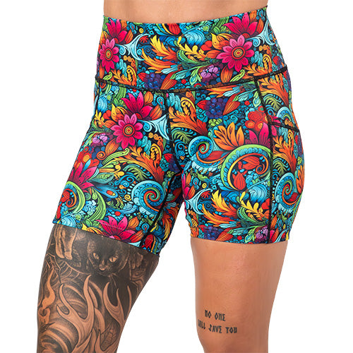 5 inch floral swirl patterned shorts