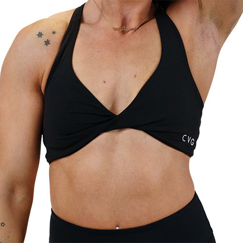 solid black twist sports bra