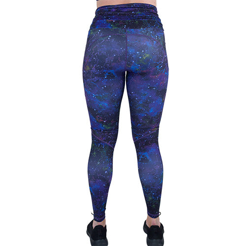 back of the galaxy patterned leggings