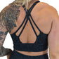 back of the black and grey heart patterned sports bra