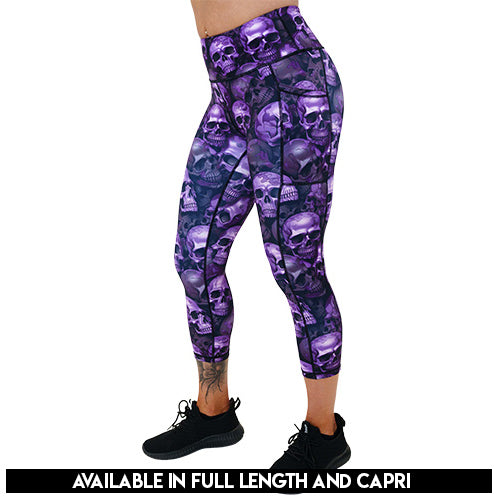 purple skull patterned leggings available lengths