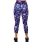 back of the capri length purple skull patterned leggings