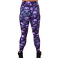 back of the full length purple skull patterned leggings