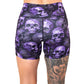 back of 5 inch purple skull patterned shorts