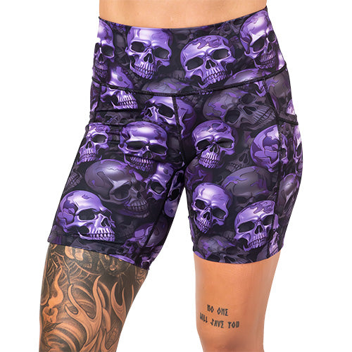 7 inch purple skull patterned shorts