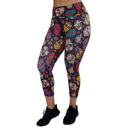 capri length sugar skull patterned leggings