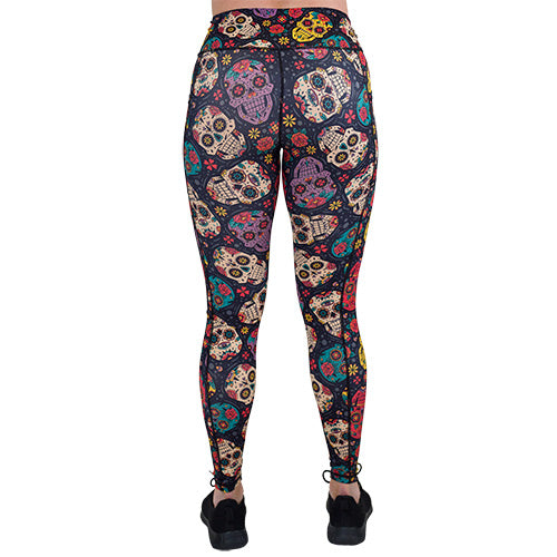 back of the sugar skull patterned leggings