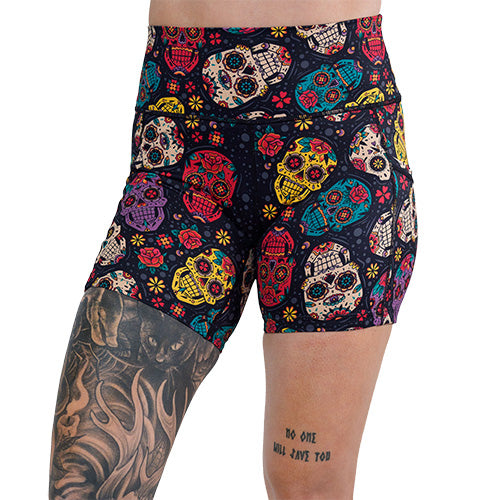 5 inch sugar skull patterned shorts