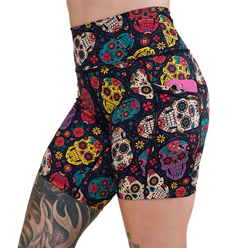 side pocket on the sugar skull patterned shorts