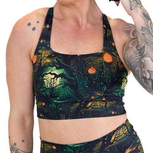 spooky forest themed sports bra