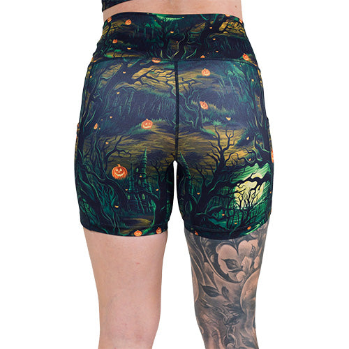 back of the 5 inch spooky forest themed shorts