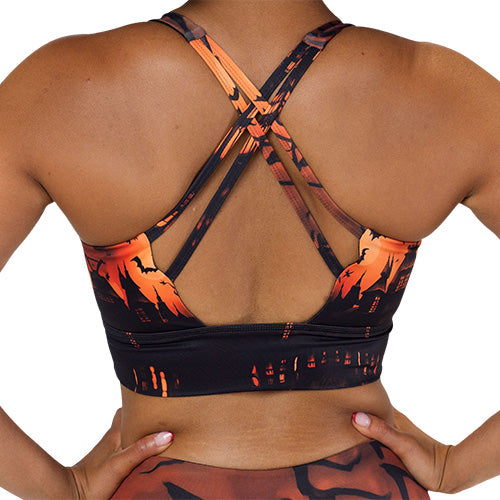 back of the haunted house sports bra