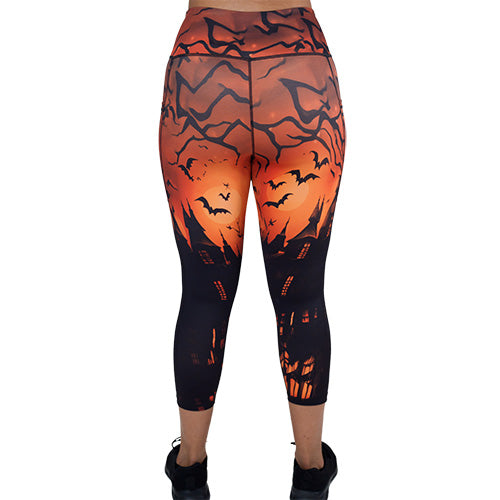 back of capri length haunted house leggings