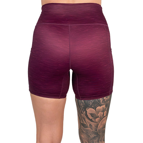 back of the 5 inch heather berry shorts