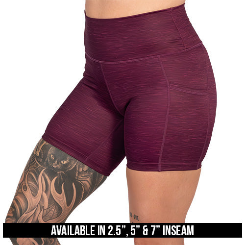 heather berry shorts available in 2.5, 5 & 7 inch inseams