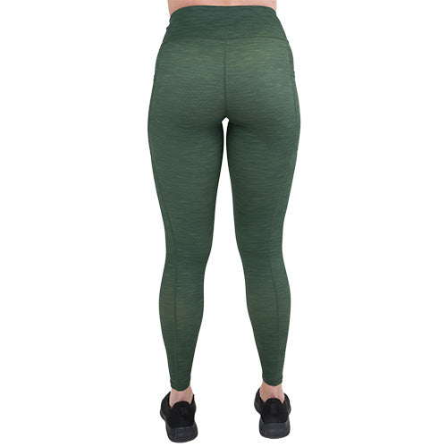 back of the heather green leggings