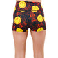 back of 2.5 inch smiley face punk rock themed shorts