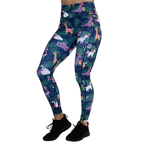 full length holiday ornament patterned leggings