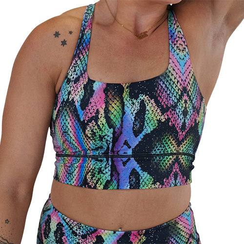 rainbow snakeskin sports bra