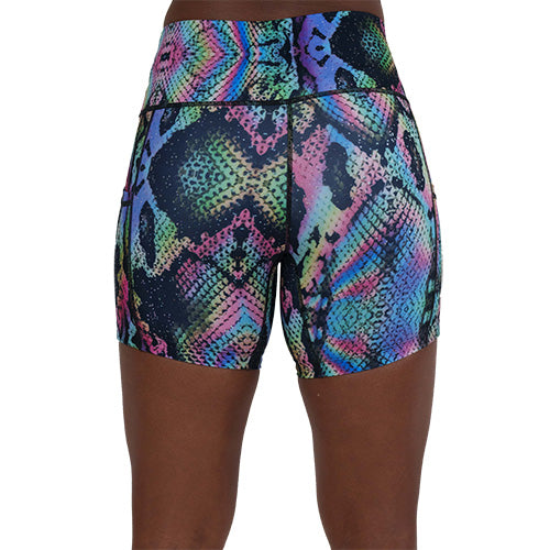 back of the rainbow snakeskin shorts