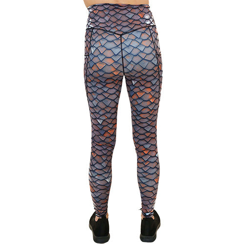 back of full length dragon scale print leggings