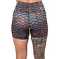 back of the 5 inch dragon scale print shorts