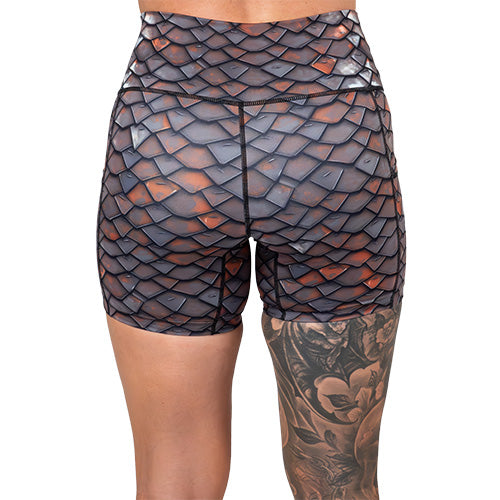 back of the 5 inch dragon scale print shorts