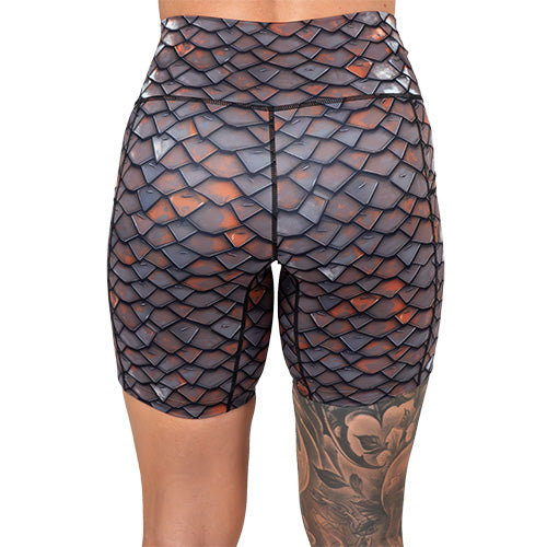 back of the 7 inch dragon scale print shorts