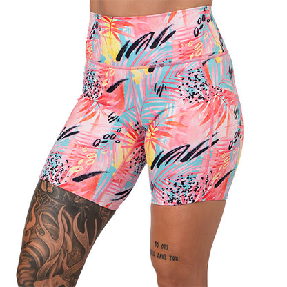 7 inch bright colored palm tree leaf patterned shorts