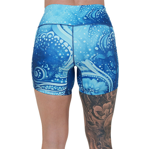 back of the 5 inch blue underwater themed shorts