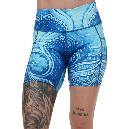 7 inch blue underwater themed shorts