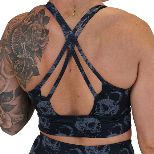 back of the skull kettlebell print sports bra