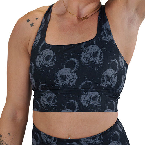 skull kettlebell print sports bra