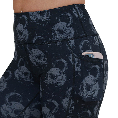 side pocket on the skull kettlebell print leggings