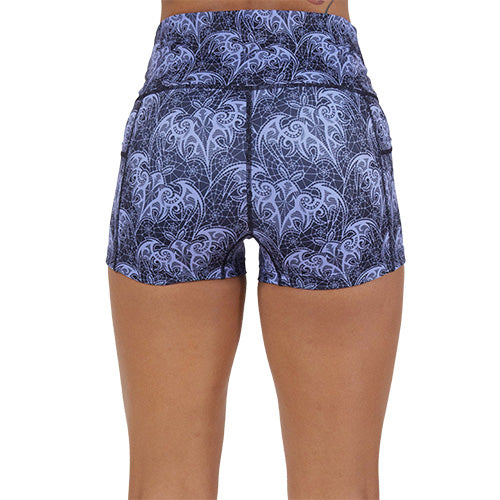 back of the 2.5 inch bat lace patterned shorts