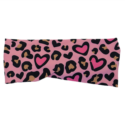 pink heart and leopard patterned headband