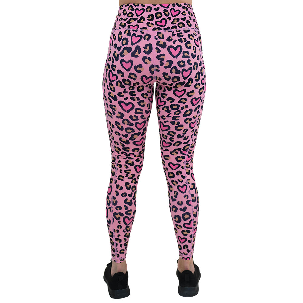 back of the pink heart and leopard patterned leggings