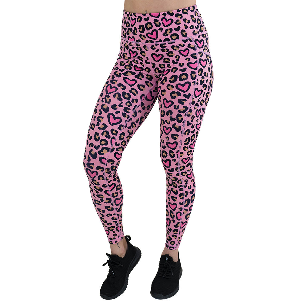 pink heart and leopard patterned leggings