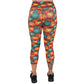 back of capri length orange and blue mini pumpkin patterned leggings