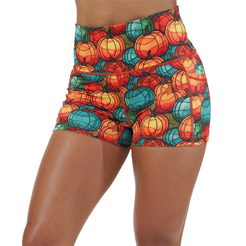 2.5 inch orange and blue mini pumpkin patterned shorts