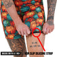 non slip strip on the orange and blue mini pumpkin patterned shorts